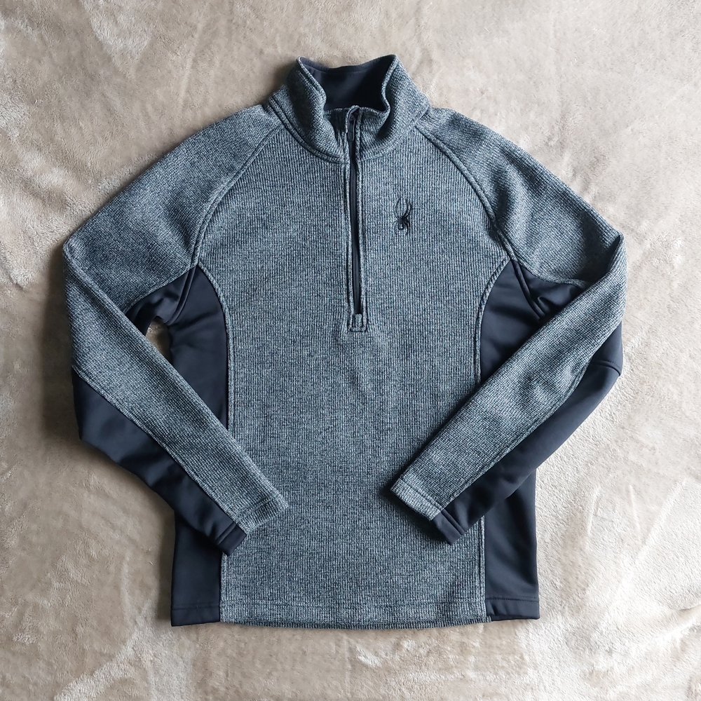 Spyder Outbound Men's Black Gray Raglan 1/4 Zip Fleece Activewear Sweater | M